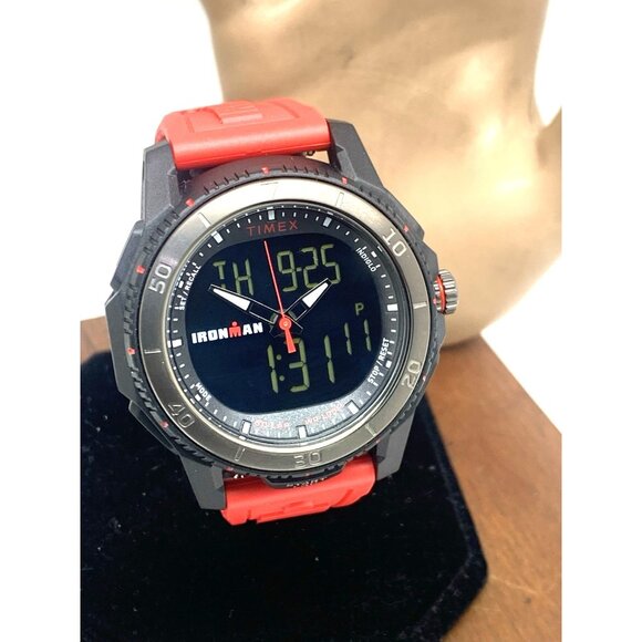 Timex Men's Watch TW5M55000 Ironman Quartz Sport Red Black Rubber Band 46mm - Picture 14 of 15